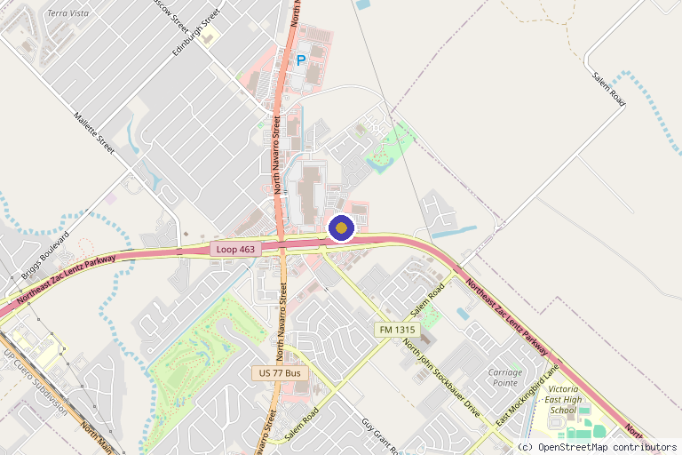 Map showing the location of Victoria Pain & Rehabilitation Center in Victoria, TX