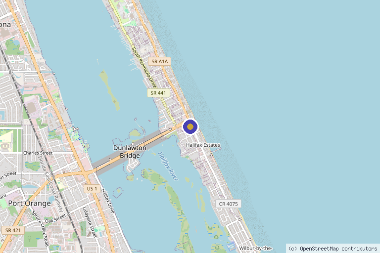 Map showing the location of Shores Medical Center in Daytona Beach, FL