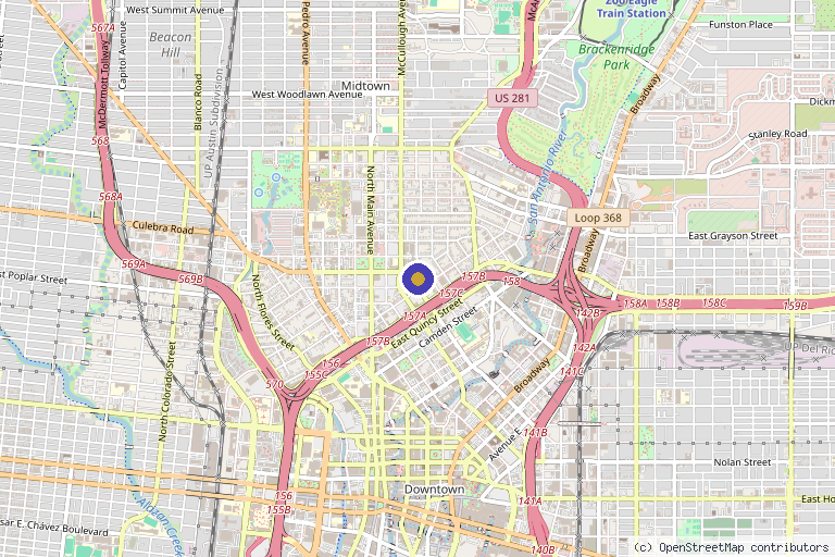 Map showing the location of San Antonio Specialty Health & Sports Medicine in San Antonio, TX