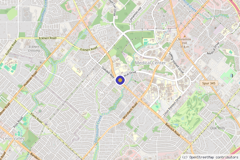 Map showing the location of The STEM CELL Orthopedic Institute of Texas in San Antonio, TX
