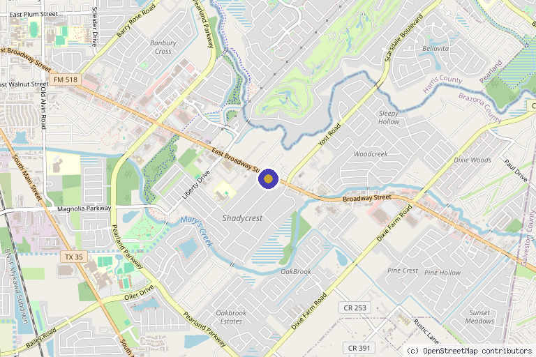 Map showing the location of botox anonymous in Pearland, TX