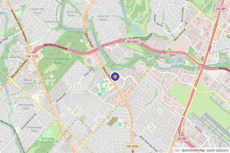 Map showing the location of San Antonio HBOT in San Antonio, TX