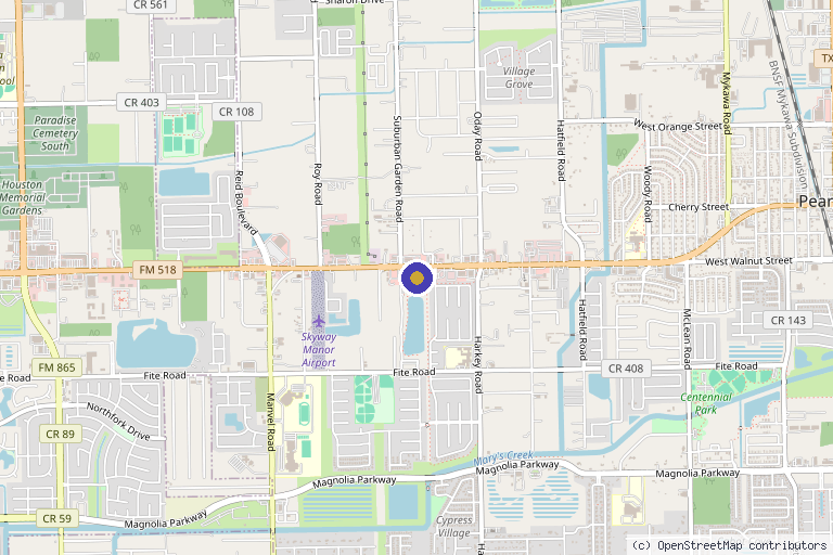 Map showing the location of pearl aesthetics&facials in Pearland, TX