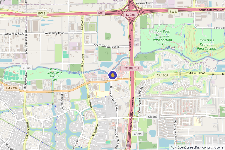 Map showing the location of Whole In One Wellness Clinic in Pearland, TX