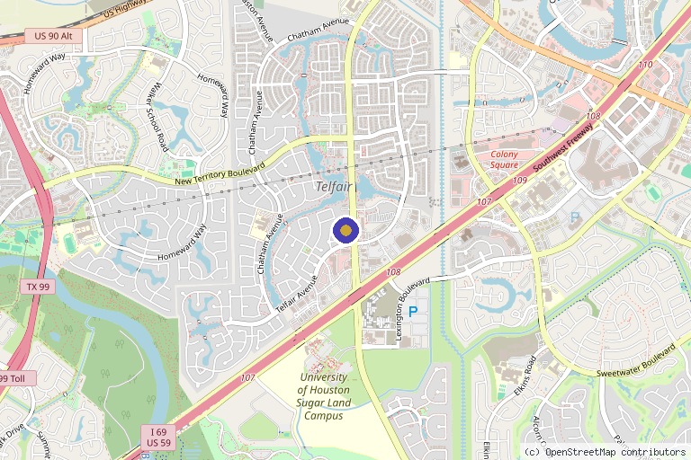 Map showing the location of Oasis Aesthetics & Wellness in Sugar Land, TX