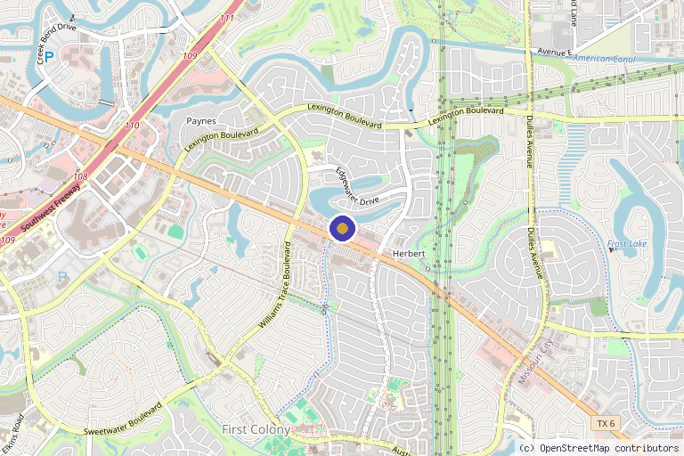 Map showing the location of Premier Health Spa in Sugar Land, TX