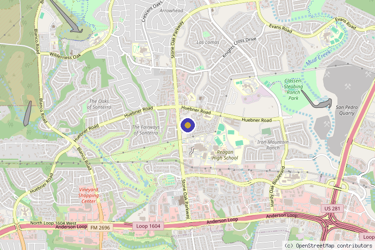 Map showing the location of Marcos Medical Care in San Antonio, TX