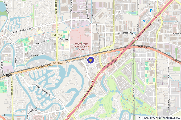 Map showing the location of Renew Wellness Center - Sugar Land in Sugar Land, TX