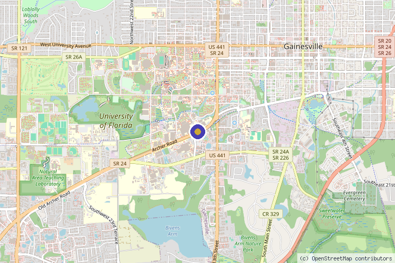 Map showing the location of UF Health Pediatric Blood & Marrow Transplant and Cellular Therapy in Gainesville, FL
