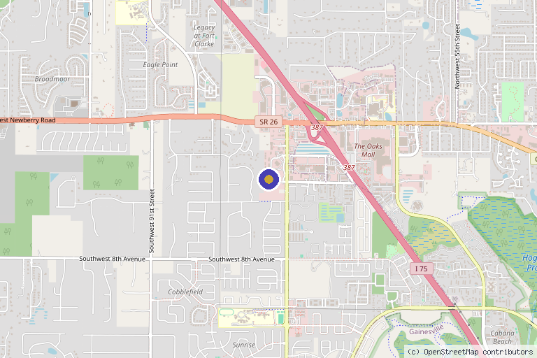Map showing the location of North Florida Plastic Surgery & Aesthetics Center in Gainesville, FL