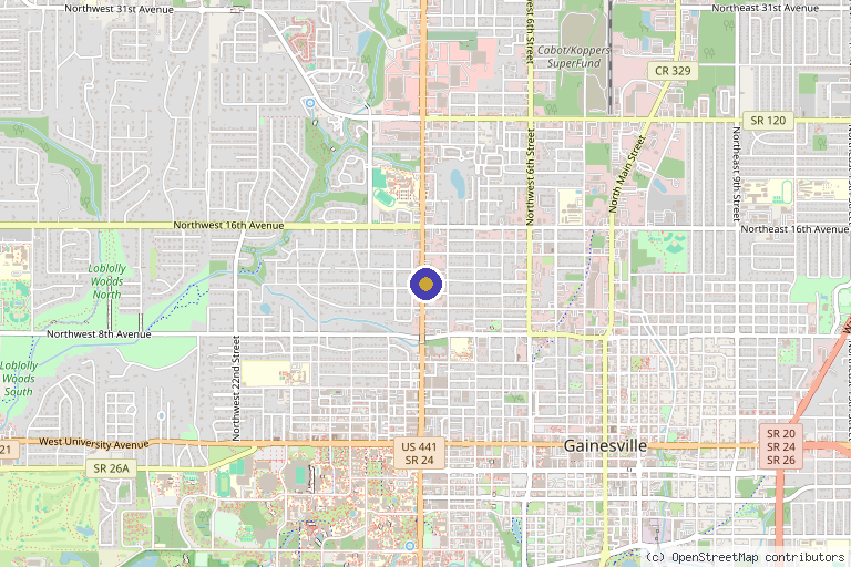Map showing the location of VIP Health and Laser Clinic in Gainesville, FL