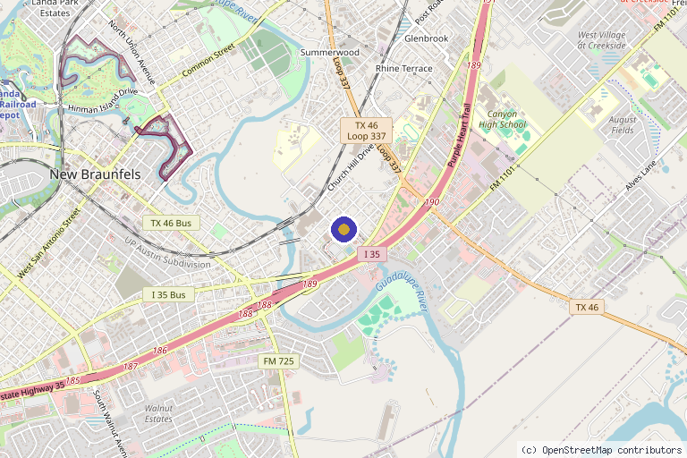 Map showing the location of Blue Agave Functional Medicine in New Braunfels, TX