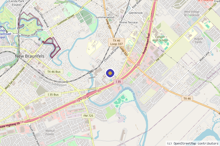 Map showing the location of Uplifting Medi Spa in New Braunfels, TX