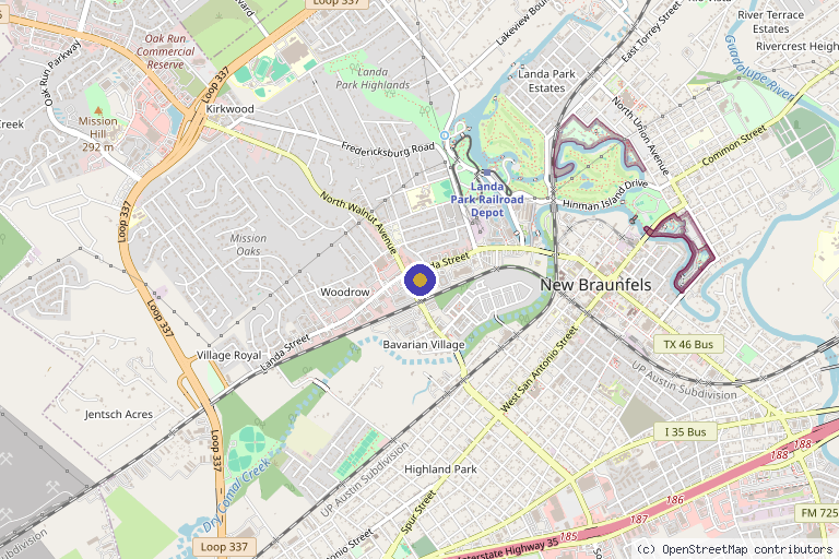 Map showing the location of Skin Deep NB in New Braunfels, TX