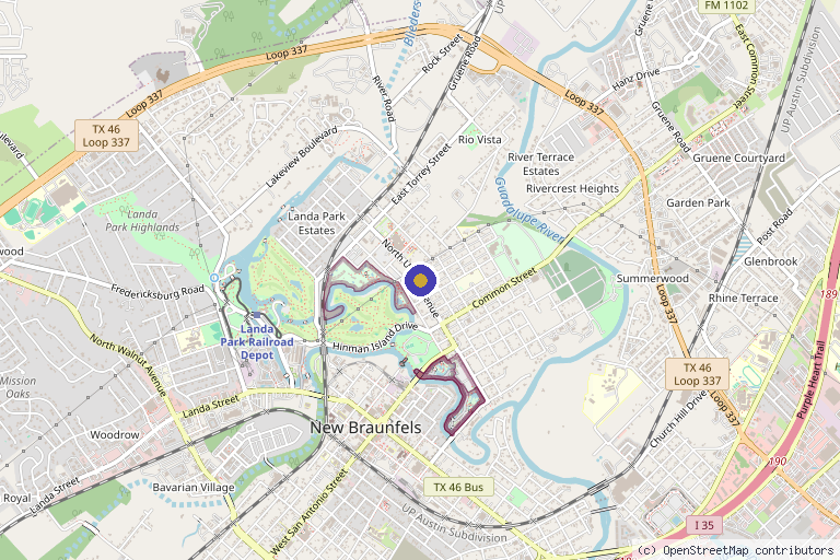 Map showing the location of Alchemy Aesthetics Co. in New Braunfels, TX