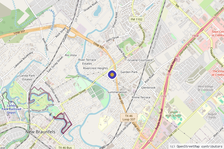 Map showing the location of Strive IV and Wellness in New Braunfels, TX