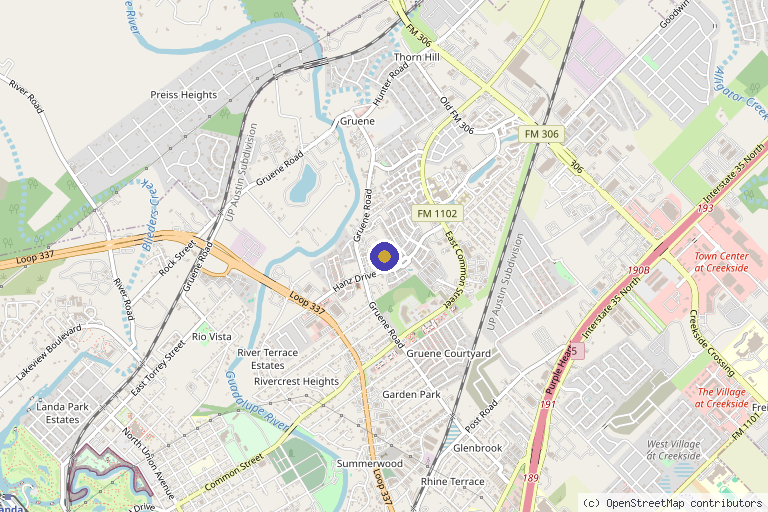 Map showing the location of Gruene House Med Spa in New Braunfels, TX