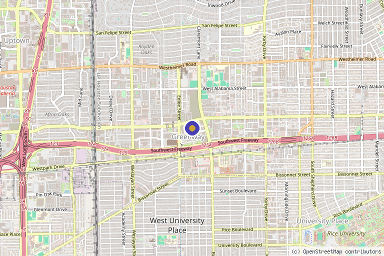 Map showing the location of Cendant Stem Cell Hair Restoration and Transplant Clinic in Houston, TX