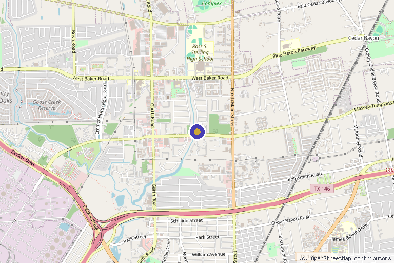Map showing the location of Jerome O. Carter, MD in Baytown, TX