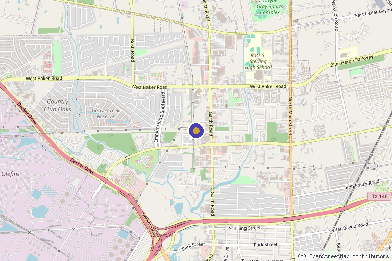 Map showing the location of Southwest Orthopedic Group, LLP in Baytown, TX