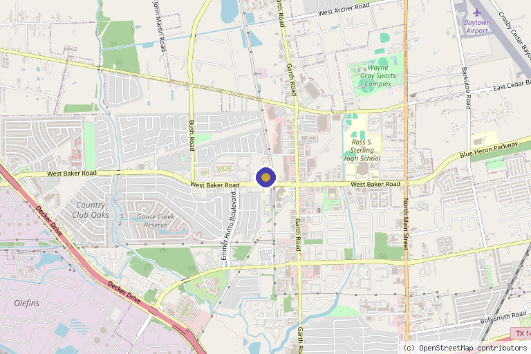 Map showing the location of Minimally Invasive Specialists of Texas - Baytown in Baytown, TX