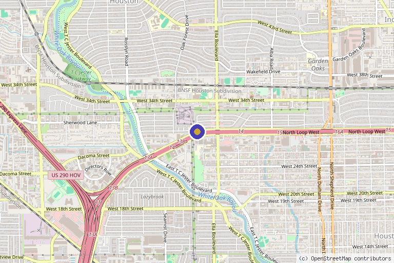Map showing the location of QC Kinetix (The Heights) in Houston, TX