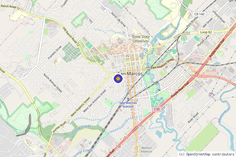 Map showing the location of San Marcos Pain Clinic in San Marcos, TX