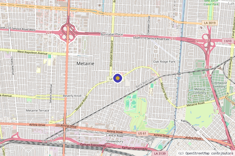 Map showing the location of Southern Orthopaedic Specialists – Metairie in New Orleans, LA