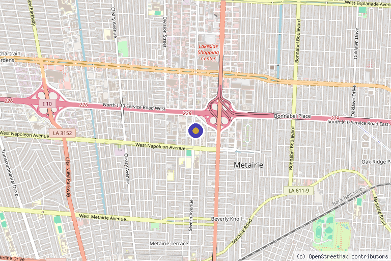 Map showing the location of Rose Wellness, LLC in Metairie, LA