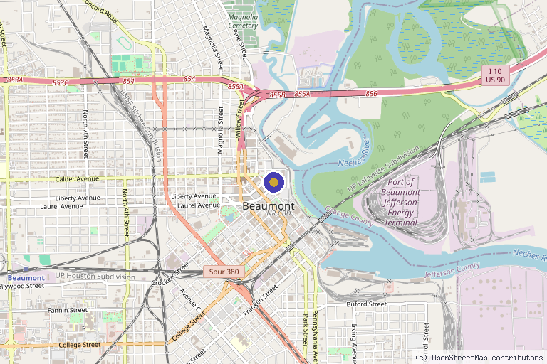 Map showing the location of QC Kinetix (Beaumont) in Beaumont, TX