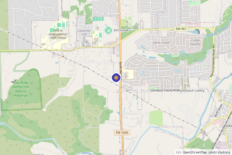 Map showing the location of Sunrise Wellness and Aesthetics in Buda, TX