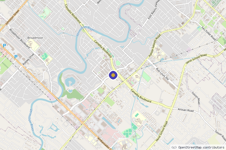 Map showing the location of Hubbell Dermatology & Aesthetics in Lafayette, LA