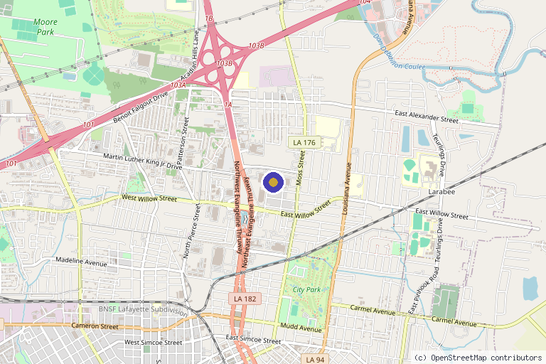 Map showing the location of BeLuxxe Health & Wellness in Lafayette, LA