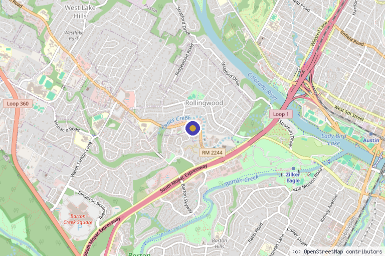 Map showing the location of Westlake Aesthetics & Wellness in Austin, TX
