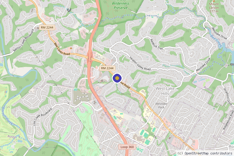Map showing the location of Austin Ortho + Biologics: Kelly Cunningham, MD in Austin, TX