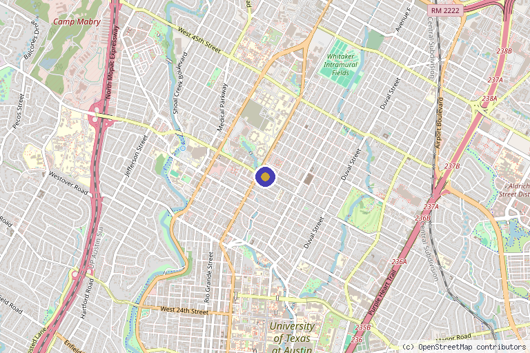 Map showing the location of Wild and Beautiful Natural Aesthetics in Austin, TX