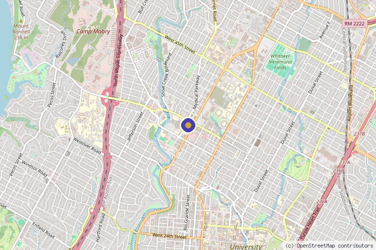 Map showing the location of Austin Hair Restoration Clinic in Austin, TX