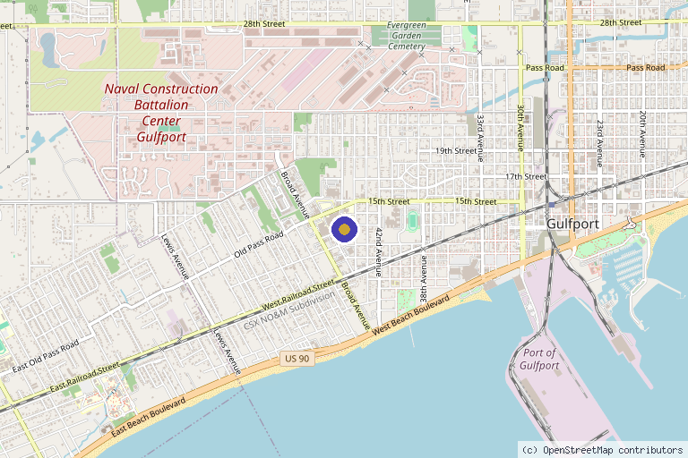 Map showing the location of Memorial Physician Clinics Wound Care Hyperbaric Oxygen Therapy in Gulfport, MS