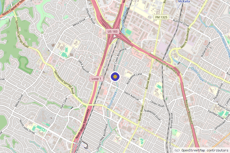 Map showing the location of Skin Science Soul by Dr. Sholar in Austin, TX
