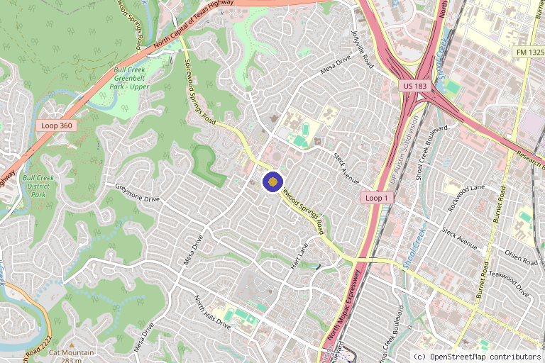 Map showing the location of Structural Regenesis Ortho-Neural Therapeutics in Austin, TX