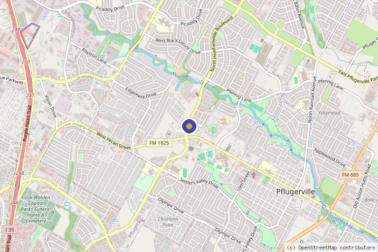 Map showing the location of Texas Pain & Orthopedics in Pflugerville, TX