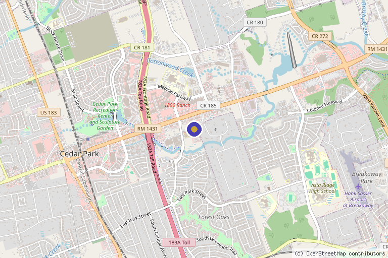 Map showing the location of Perfect Aesthetics & Spa in Cedar Park, TX