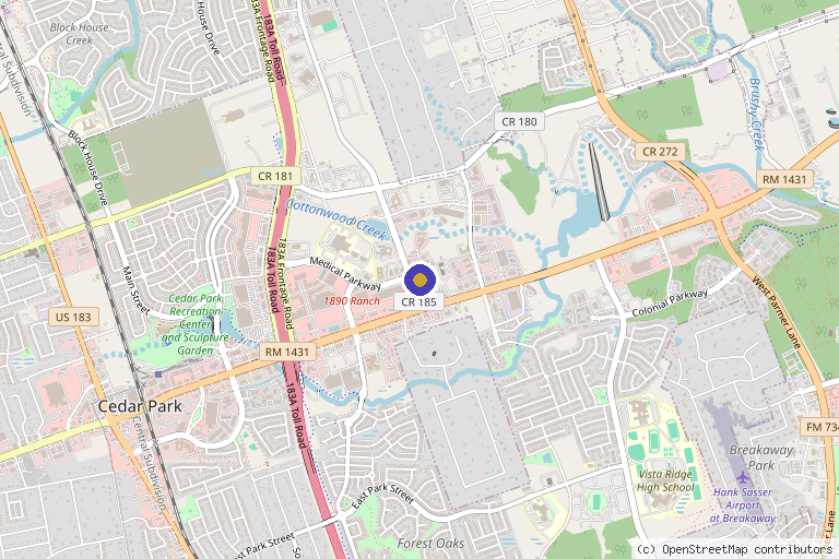 Map showing the location of L-Aesthetics in Cedar Park, TX