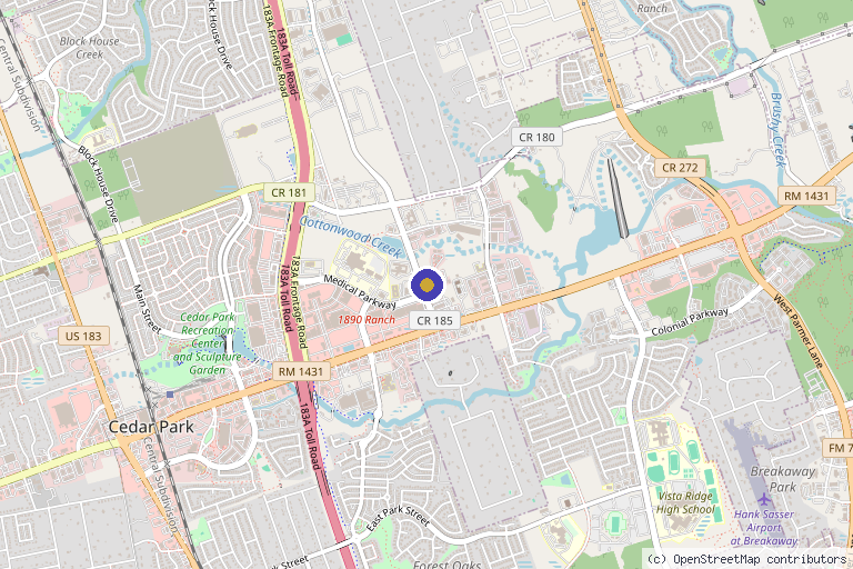 Map showing the location of Self Aesthetics & Wellness in Cedar Park, TX