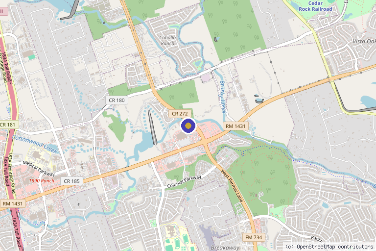 Map showing the location of AustinMD Aesthetics & Wellness in Cedar Park, TX