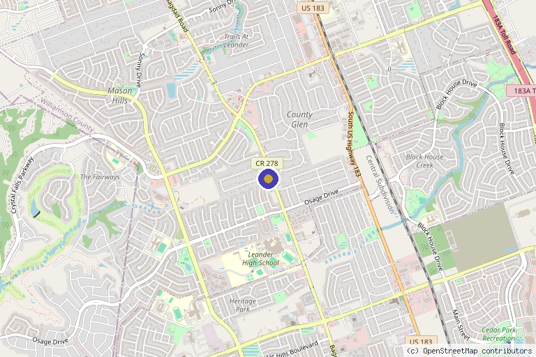Map showing the location of Apex Sports Medicine in Leander, TX