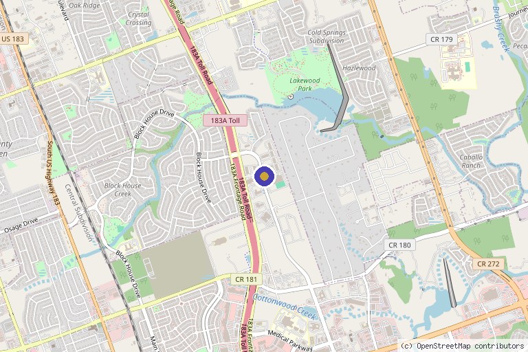 Map showing the location of Vessel Longevity Cedar Park in Leander, TX