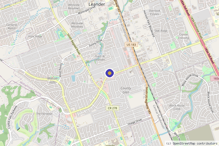 Map showing the location of True Skin Med Spa - Botox and Lip Filler in Leander, TX