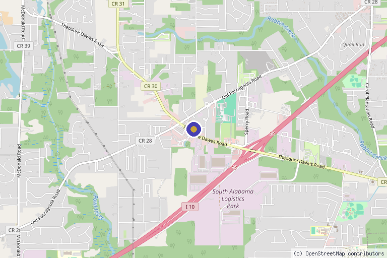Map showing the location of Wholistic Health - Ketamine Therapy Mobile, AL in Theodore, AL