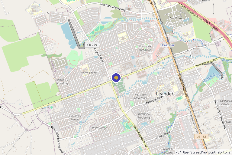 Map showing the location of Forever Glow Aesthetics + Wellness in Leander, TX